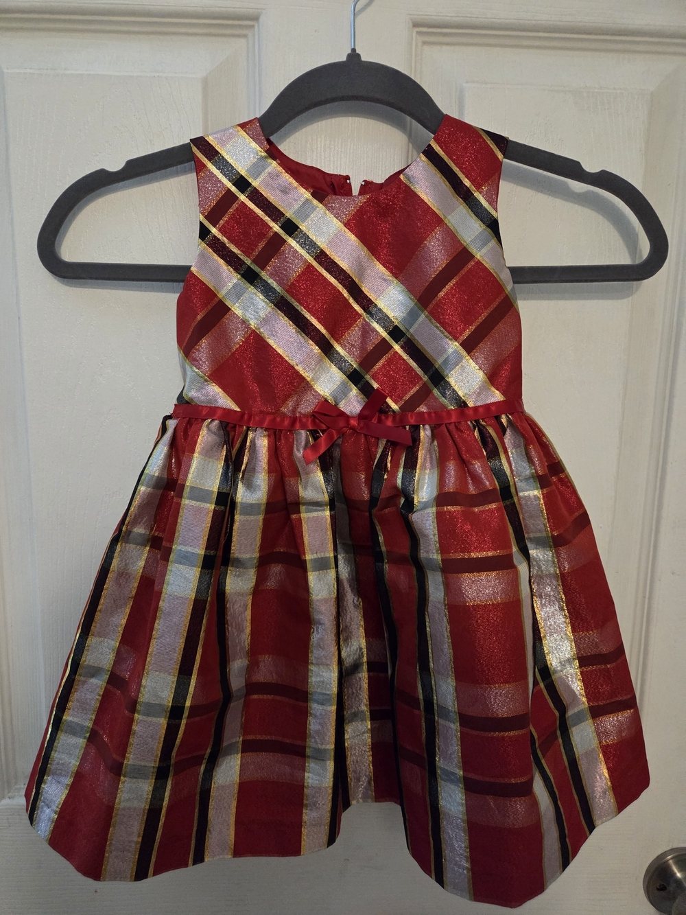 Bonnie Jean Red Plaid Metallic Holiday Dress